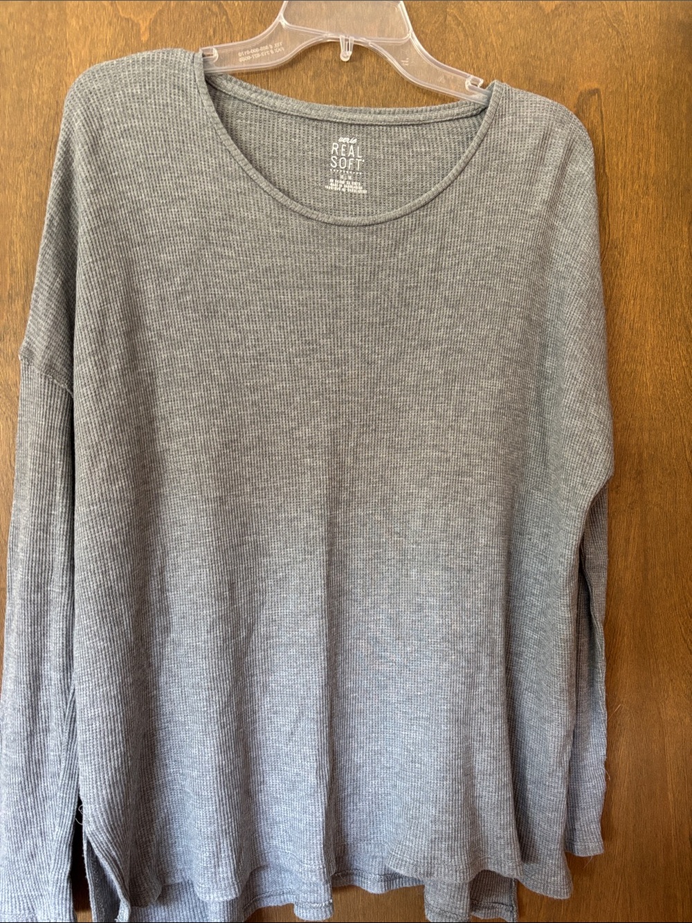 aerie Grey Scoop Neck Waffle Knit Long Sleeve Sweater